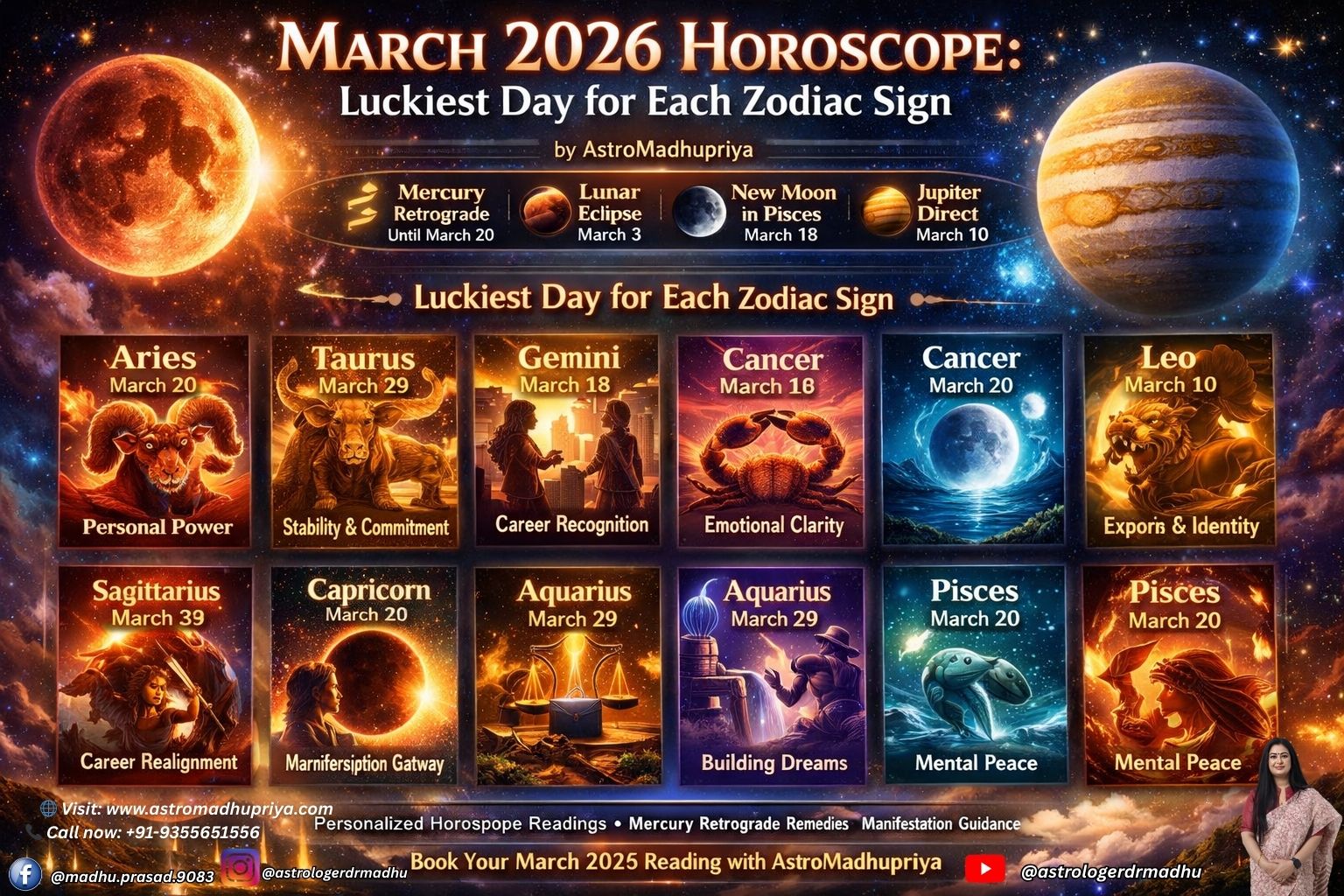 Cinematic cosmic landscape with glowing zodiac glyphs under eclipse and new moon sky.