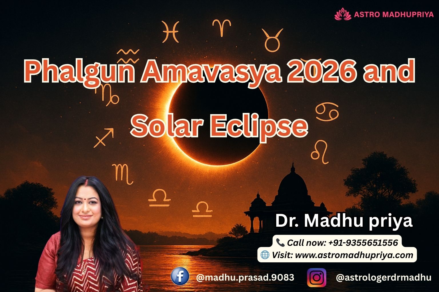 Graphic representing the 2026 Phalgun Amavasya and Annular Solar Eclipse alignment in the zodiac sign Aquarius.
