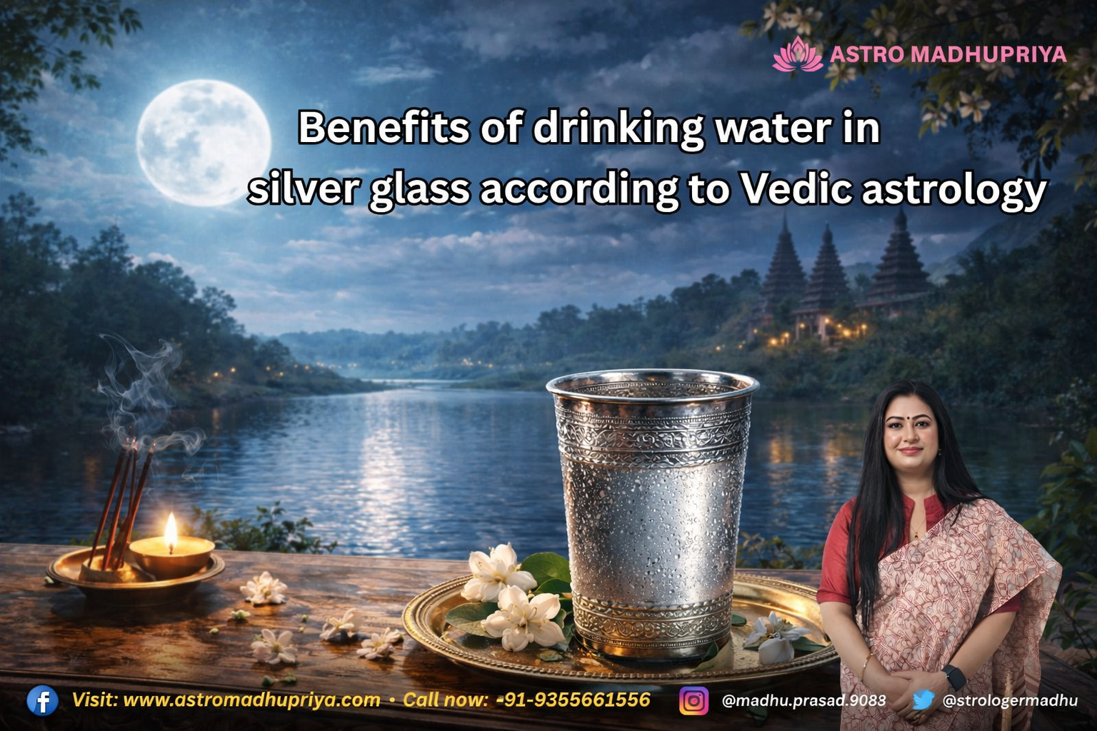 Drinking water in a silver glass according to Vedic astrology for strengthening Moon energy and improving mental peace