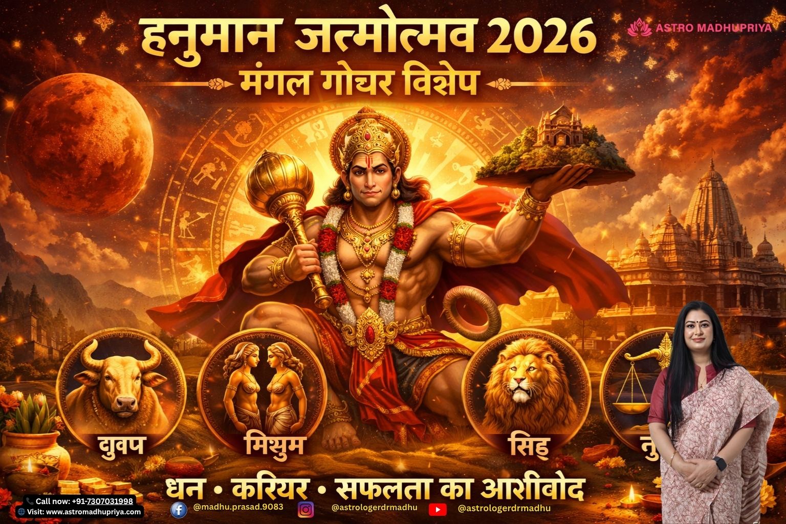 हनुमान जन्मोत्सव 2026 मंगल गोचर विशेष – वृषभ, मिथुन, सिंह और तुला राशियों के लिए धन, करियर और सफलता का आशीर्वाद