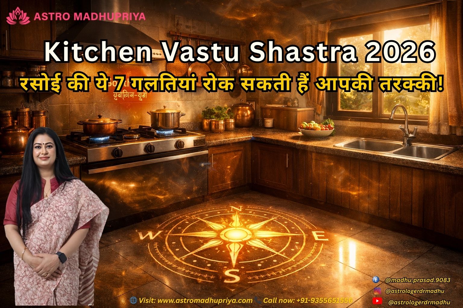 Kitchen Vastu Shastra tips showing correct kitchen directions, gas stove placement, sink distance and vastu remedies for prosperity and financial growth in home kitchen