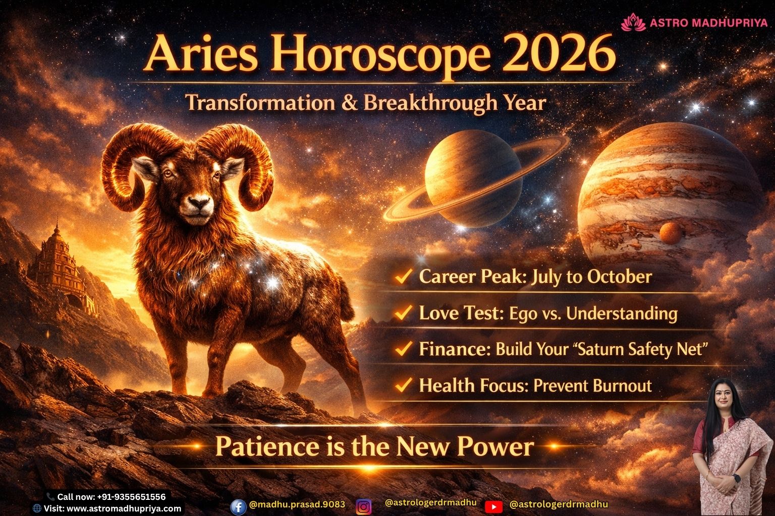 Aries Horoscope 2026 zodiac ram symbol with light blue cosmic background, representing transformation and destiny shift.