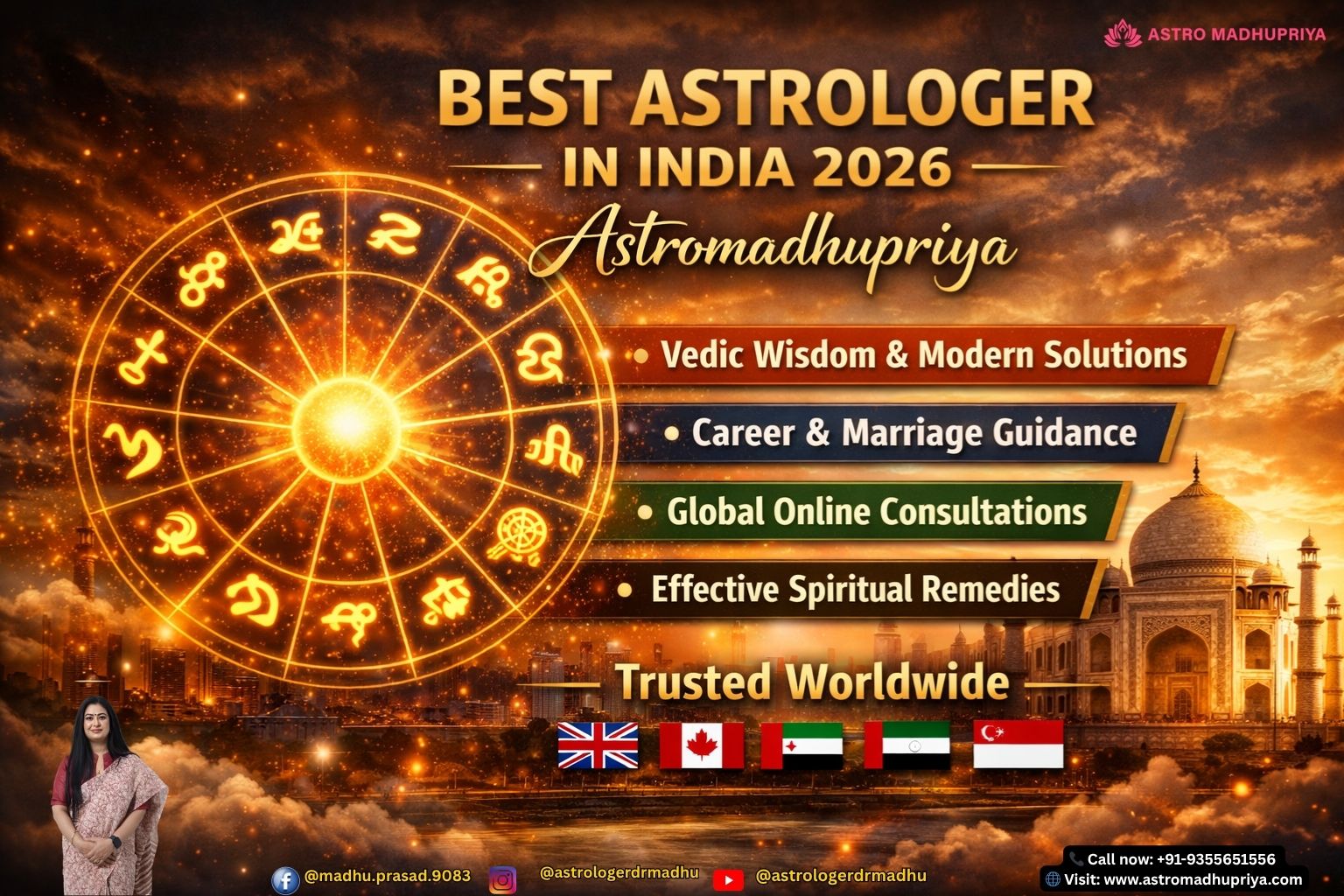 Astromadhupriya – Best Astrologer in India 2026 offering Vedic astrology, career guidance, marriage remedies, and global online consultations.