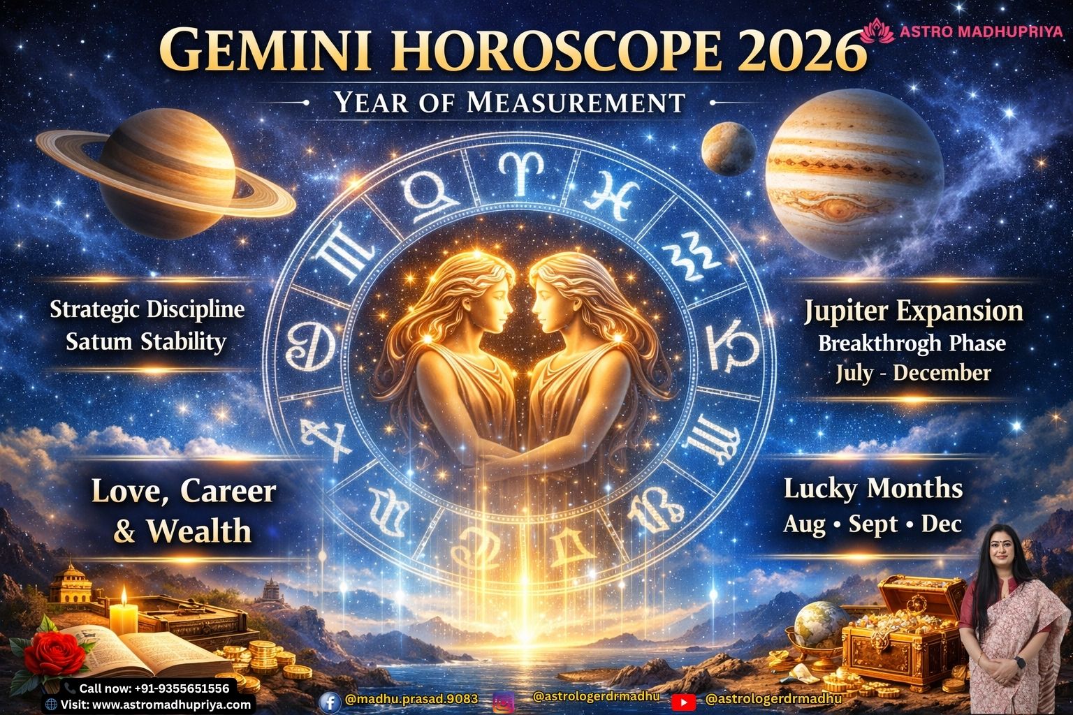 Gemini Horoscope 2026 astrology guide with Jupiter, Saturn, Mercury transits highlighting love, career, finance, and health predictions.