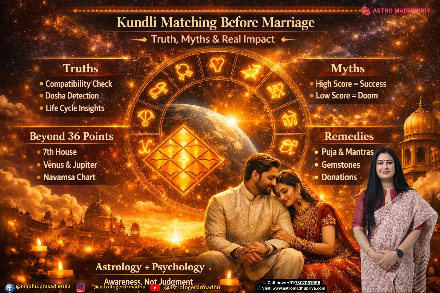 Astrological Kundli matching chart showing 36-point compatibility system for marriage.