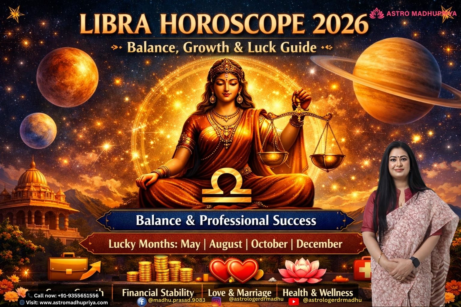 Libra Horoscope 2026 guide showing balance, career growth, financial stability, love, health, and lucky months.