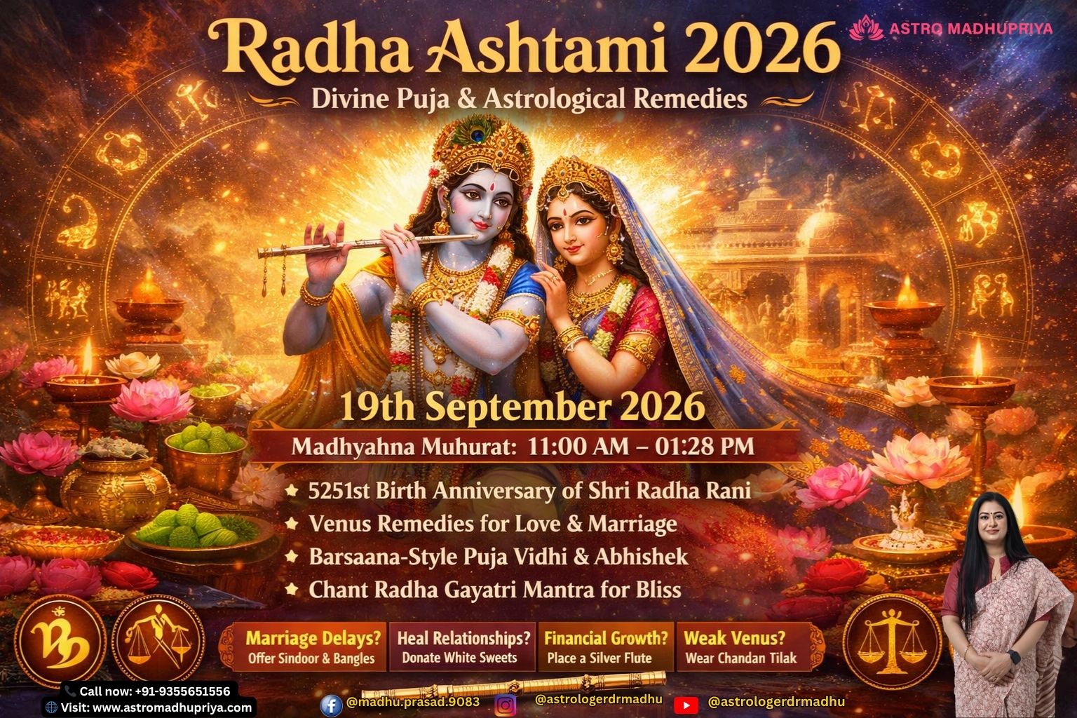 Radha Ashtami 2026 Puja Vidhi with lotus and Panchamrit offerings