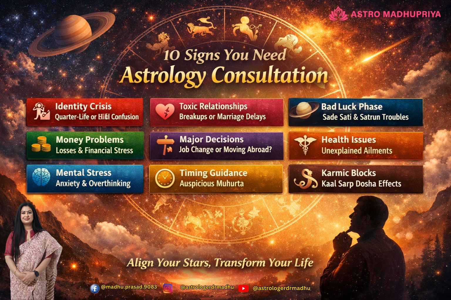 Vedic astrology consultation showing horoscope chart and planetary cycles for career and relationship guidance
