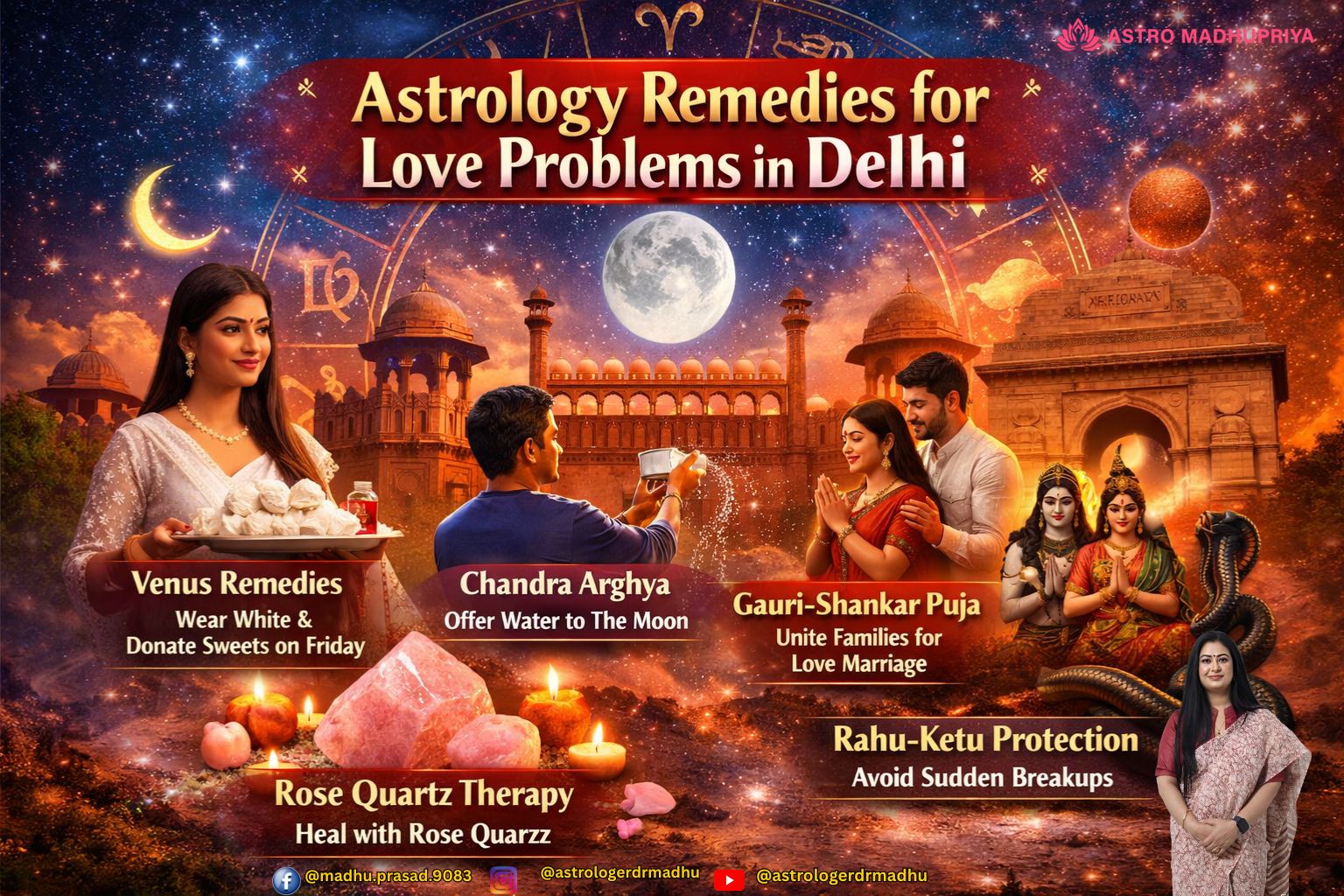 Astrology remedies for love problems in Delhi including Venus rituals, Moon offerings, and Gauri-Shankar puja
