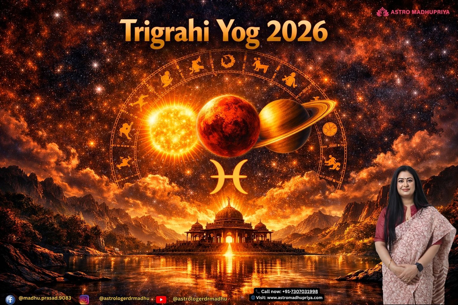 2026 में सूर्य, मंगल और शनि का दुर्लभ त्रिग्रही योग मीन राशि में