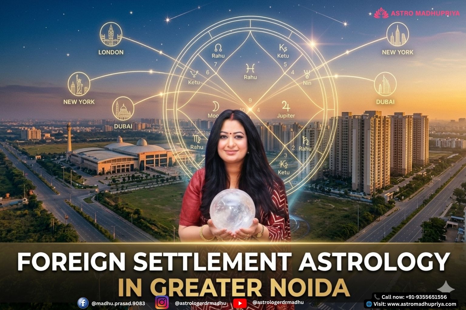 Foreign Settlement Astrology Chart → Astrology chart showing 12th house, Rahu, Saturn, Jupiter for foreign settlement in Greater Noida 2026 Greater Noida Immigration Astrology → Vedic astrology Kundli analysis for PR, study abroad, and overseas career opportunities in Greater Noida Astrology Houses Explained → Diagram of 4th, 9th, and 12th houses in astrology predicting foreign settlement and visa success