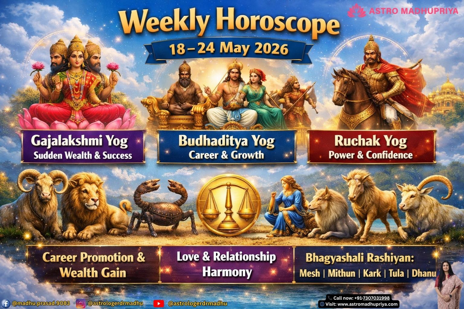 Weekly Horoscope 18–24 May 2026 | Gajalakshmi Yoga, Budhaditya Rajyoga, Ruchaka Mahapurush Yoga | Astrology Predictions