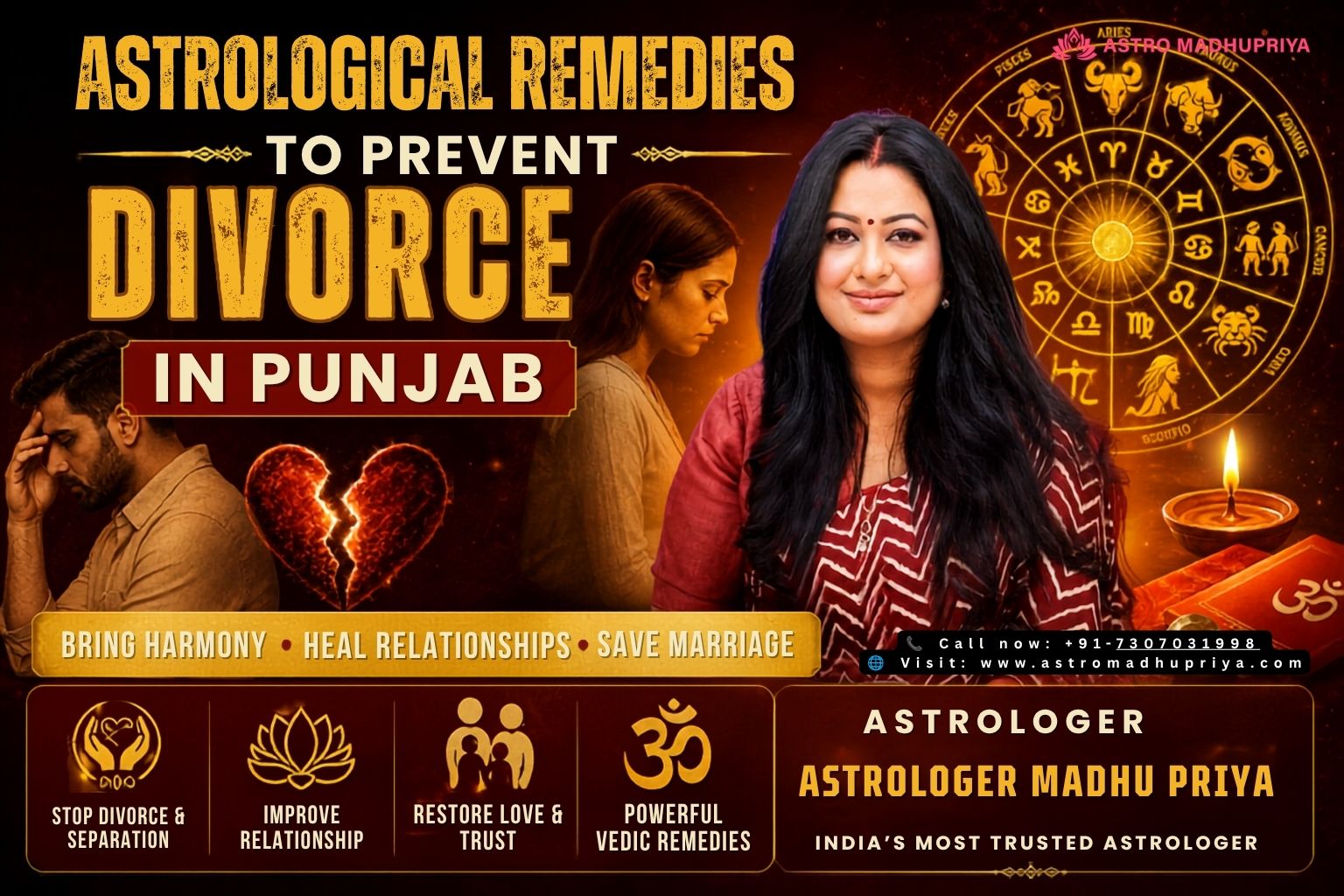 Swayamvara Parvathi Mantra for preventing divorce in Punjab, Vedic astrology remedies, marital harmony rituals, Kundli dosha solutions. Friday Venus fasts for love, Shukra remedies, divorce prevention astrology Punjab, gemstone therapy, marital bliss rituals. Manglik Dosha Shanti Puja, Mars pacification remedies, Vedic astrology divorce prevention Punjab, Banyan tree ritual for peace. Joint Kundli Milan Punjab, Nadi Dosha remedies, Gana Dosha solutions, astrology counseling for marriage harmony. Rose quartz lovebirds Vastu remedy, southwest bedroom placement, divorce prevention astrology Punjab, positive home vibrations.
