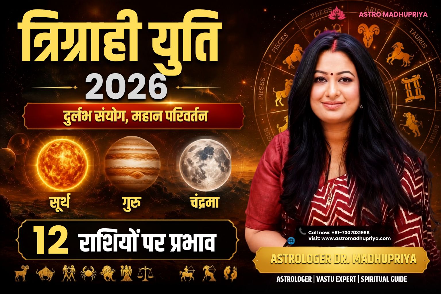 "Trigrahi Yuti 2026 rare planetary conjunction in Cancer zodiac with Jupiter Venus Mercury cosmic alignment astrology remedies career growth marriage success business expansion wealth fortune Delhi Mumbai London New York Dubai Singapore global impact"