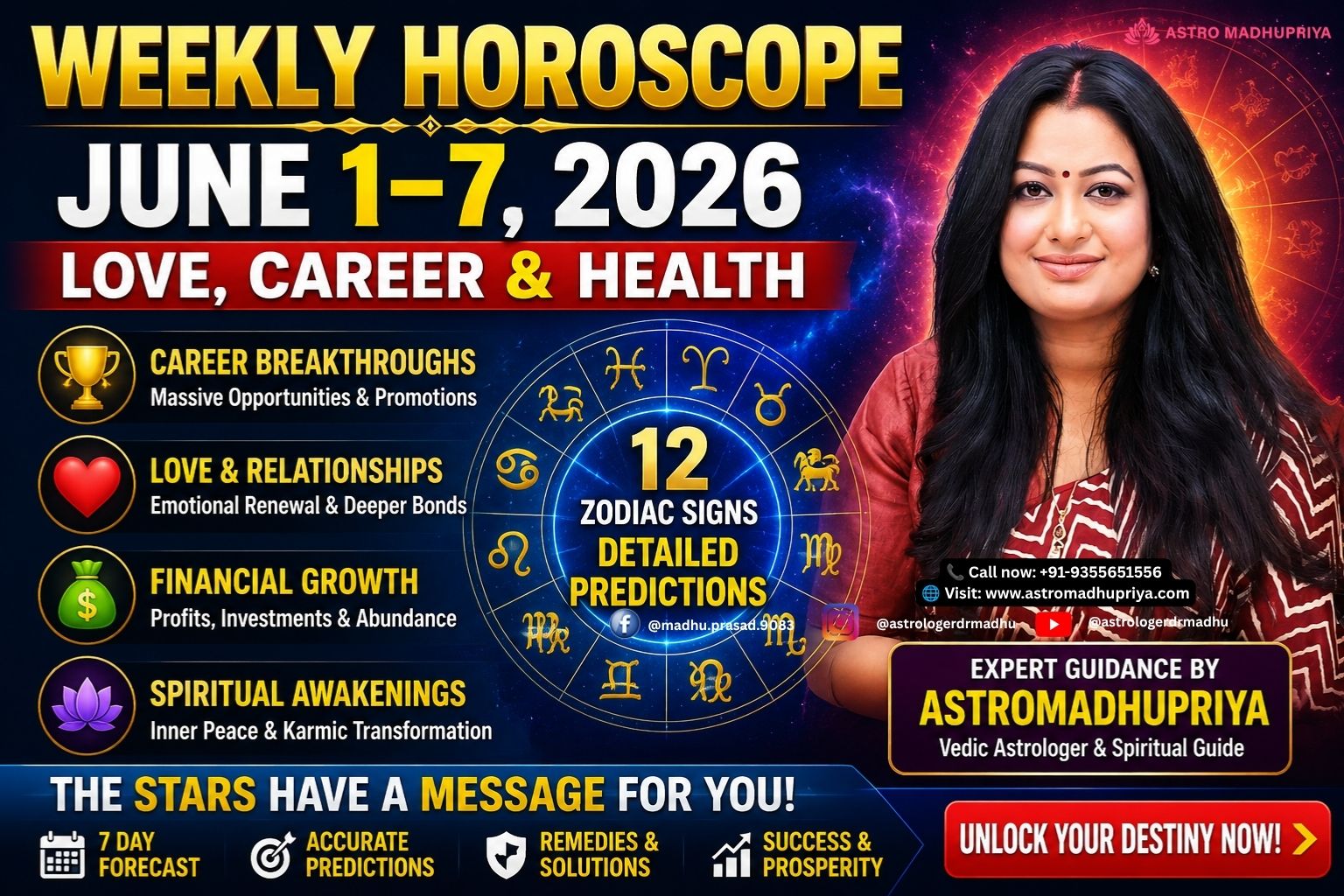 Aries Horoscope June 2026 Career Breakthroughs, Love Networking, Leadership Energy Taurus Horoscope June 2026 Financial Stability, Property Gains, Stress Relief Gemini Horoscope June 2026 Communication Success, Social Media Growth, Career Recognition, Leo Horoscope June 2026 Public Recognition, Romantic Passion, Financial Investments, Scorpio Horoscope June 2026 Deep Transformation, Emotional Confessions, Joint Finances, Sagittarius Horoscope June 2026 Partnerships, Contracts, Commitment Talks